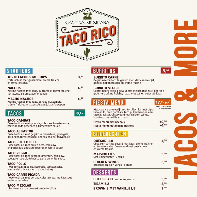 Taco Rico menukaart 2022 JAN 1